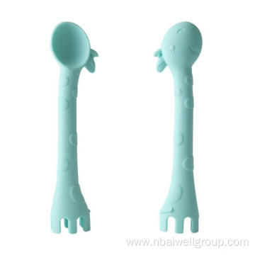 Baby Giraffe Silicone Spoon Fork Tableware Set
